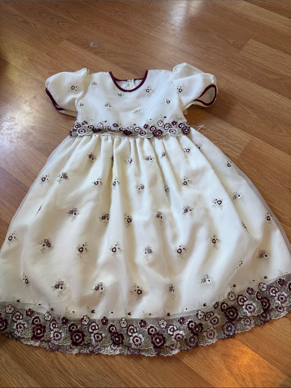 VTG 90s Oki Doki Embroidered Floral Holiday Party Dress Girls Size 8 Cream Red